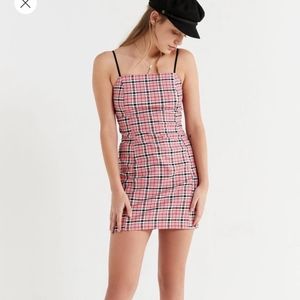 NWOT Urban Outfitters Pink Black Plaid Spaghetti Strap Slip Mini Dress